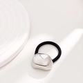 Minimalist silver curved metal hair tie with black high-elastic rope for women - Small Oval Silver