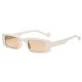 Retro square sunglasses with white frames and light brown lenses in a trendy hip-hop style - Beige Frame / Transparent Tea