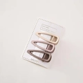 Three matte snap hair clips in beige, khaki, and dark brown on a white display card - Coffee Teardrop Set