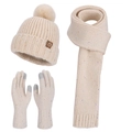 Winter 3-Teiliges Strickset in Beige mit Pailletten, Mütze, Schal und Touchscreen-Handschuhe - Beige (3er Set)