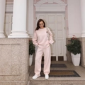 Set in maglia rosa due pezzi con maglione a maniche lunghe e pantaloni a gamba larga - S / Rosa