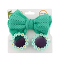 Detalle de diadema con lazo de malla verde y gafas de sol de margarita para niños - Verde Menta