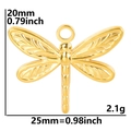 Macro view of dragonfly pendant showing dimensions 20x25mm and weight 2.1g - Pendant / Gold