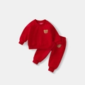 Kids warm red tracksuit with fleece lining and cute teddy bear patch decoration - 90cm / Red