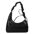 Minimalist black PU leather hobo bag with trendy scrunchie handle and large capacity - Black