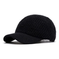 Gorra de béisbol de punto negro para mujer, cálida textura de conejo y diseño de invierno - Ajustable / Negro