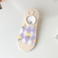 Chaussettes invisibles violettes à fleurs pour femmes avec pad silicone antidérapant - Taille unique / Fleur à Losanges