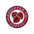 Enamel coffee bean pin badge with Addicted to Coffee text in red and white - Coffee Bean Style (QHXZ4853)