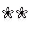 Minimalist black floral stainless steel stud earrings with elegant mirror reflection - Matte Black