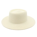 Close-up of fine weave texture on a cream-colored wide brim flat top straw hat - M (56-58cm) / Creamy White