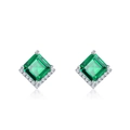 Elegant S925 sterling silver emerald stud earrings with sparkling cubic zirconia accents - 925 Silver / Lab-grown Emerald (Princess Cut 6x6mm)
