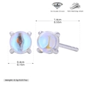 Detailed view of S925 sterling silver stud earring with 1.4cm dimensions and blue zircon - 925 Silver Platinum Plated - Moonstone