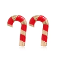 Détail de boucles d'oreilles canne de Noël avec émail rouge et texture dorée brillante - #7 Sucre d'Orge/Rouge Or Émail