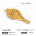 Golden copper tennis racket pendant with colorful crystal stones for DIY jewelry - PJ92489G-Gold Tennis Racket Copper Pendant