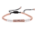 Adjustable woven bracelet with rose gold beads, pearls, and multi-color zircon inlay - Colored Zirconia Style / Rose Gold