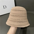 Sombrero de pescador de ganchillo beige con diseño calado transpirable para mujer en verano - Caqui