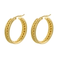 Macro detail of French vintage gold-plated C-shape hoop earrings with twisted rope texture - Round Braided Style (VE1034) / Gold