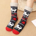 Thick navy blue Sherpa lined thermal socks with festive Christmas deer pattern - Little Deer