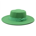 Vibrant green wool felt jazz hat with flat brim and decorative grosgrain bow accent - M (56-58cm) / Grass Green