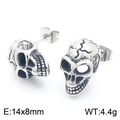 Punk style stainless steel skull stud earrings with vintage black oxidation finish - 14x8mm / Style A Steel Color