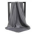 Elegant dark grey satin silk square scarf draped on a minimalist black display stand - Dark Grey (SD90-48-19)