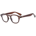 Retro round tortoiseshell glasses frame with translucent amber finish and silver studs - Deep Brown Clear