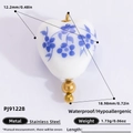 Blue floral heart ceramic pendant with gold stainless steel clasp for DIY jewelry - PJ91228-Heart Blue Floral Ceramic Charm