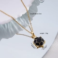 18K gold plated turtle pendant necklace with black enamel inlay and 45cm adjustable chain - Gold / Black Enamel Turtle