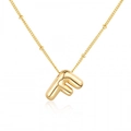 Polished golden puffy balloon letter F pendant necklace with minimalist fine chain for women - Gold Letter F