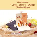 3D Christmas card set with snowman and reindeer design, including blue envelope and sticker - Style D - Christmas Melody 3D Card