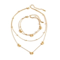 Elegant gold-plated stainless steel bow and heart jewelry set with necklace and bracelet - Steel Color Bowknot Set (D314-O104)