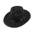 Classic black wool felt fedora hat with satin ribbon band for elegant gentlemen and women - M (56-58cm) / Black