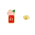 Cartoon red envelope enamel brooch with pink flower and golden butterfly clutch - Wealthy Red Envelope