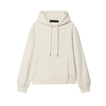 Minimalist cream white hoodie featuring long sleeves, drawstring hood and kangaroo pocket - XS / Tops / Apricot