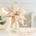26cm champagne pink velvet poinsettia Christmas flower with gold glitter edges - Champagne Gold