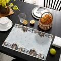 Christmas snowman and nativity scene placemat on a dark wooden table setting - 30*45CM Cotton Linen / Nativity Scene