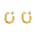 Minimalist 18k gold U-shaped stainless steel C-hoop earrings for women on white background - Gold