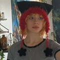 Handmade black knit cat ear beanie with red trim and star pendant charms - Adult 56-59cm / Black+Red Edge