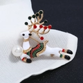 Christmas reindeer brooch with white enamel, gold antlers and a large pearl accent - WBR010 Colorful KC Gold Reindeer