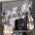 Gunmetal grey vacuum suction cup rack with 7 hooks for wall mounting, 64cm length - Gunmetal Gray Single Hook-7 Hooks