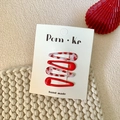 Cute set of 4 red and floral pattern teardrop hair clips on card packaging - Style 4-Red White Geometric