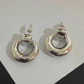 Minimalist silver chunky dome hoop earrings with a polished mirror finish for women - Doorknocker (B223) / Silver