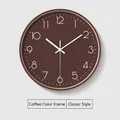Minimalist wall clock with dark coffee round dial and white Arabic numerals - Coffee Frame Coffee Dial