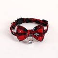 Red buffalo plaid pet collar with snowflake patterns, bow tie and silver bell accessory - S(17-32cm) / Snowflake Red Plaid