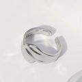 Irregular silver titanium steel open ring with sleek streamlined design on white rock - US 7 / Irregular Streamline (JR065) / Steel