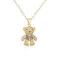 Gold teddy bear pendant necklace with sparkling crystal and blue stone detail - Gold Bear with Blue Abdomen Zircon (22109)