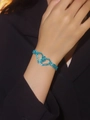 Elegant double heart interlocking bracelet with sapphire blue crystals for women - Tiffany Blue Double Heart