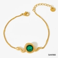 14K gold plated stainless steel snake bracelet with faceted green gemstone detail - Snake Bracelet (SAK980)