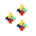 Three gold-plated alloy jigsaw heart pendants with multi-colored enamel for DIY jewelry - Rhombus Puzzle