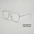 Detail of transparent silver double bridge glasses frames with metallic temples - Transparent Silver Frame